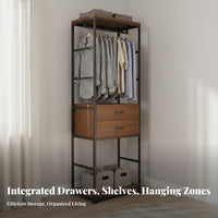 Freestanding Closet System Space Saving Freestanding Clothes Rack with Shelves Large Capacity Freestanding Wardrobe with Hanging Rod for Adults