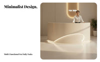 Modern Curved-Shaped Front Desk High-Gloss Coating Finish Curved Reception Desk Lockable Drawer Illuminated Reception Counter for Hotel Lobby, Spa