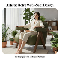 Retro Design Single seat Armchair Wabi-Sabi Aesthetic Lounge Chair Minimalist design Indoor Furniture Designer Inspired for Apartment Dwellers, Homeowners, Readers, Living Room, Bedroom, perusing corner, Home Office