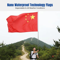 Outdoor Chinese Flag with Telescopic Stainless Steel Pole, Handheld Five-Pointed Red Flag, Waterproof Polyester for Hiking
