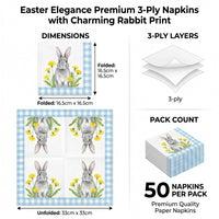 50 Pieces Easter Paper Napkins, 3-Ply Easter Bunny Napkins, Easter Gift, Easter Decoration, Tableware Napkins