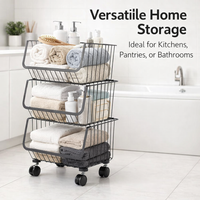 Stainless Steel Kitchen Storage Trolley on Wheels for Vegetables and Fruits, Rolling Bathroom Cart with Removable Baskets