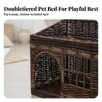 All-Season Use Wicker Cat House Handwoven Enclosed Cat Bed Includes Cushion and Mat Rattan Pet Kennel Breathable for Cats, Kittens, Small Pets, Indoors, Indoor, Living Room, Bedroom
