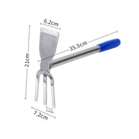 Stainless Metal Hand Hoe 2 in 1 3 Prong Cultivator Easy to Clean Garden Tool for Flower Bed, Digging Soil