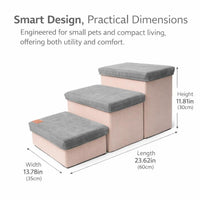 Pet Ladder for Bed and Couch, Foldable Dog Stairs with Storage for Small Portable Pet Steps Indoor Bedroom, Grey Velvet All Season