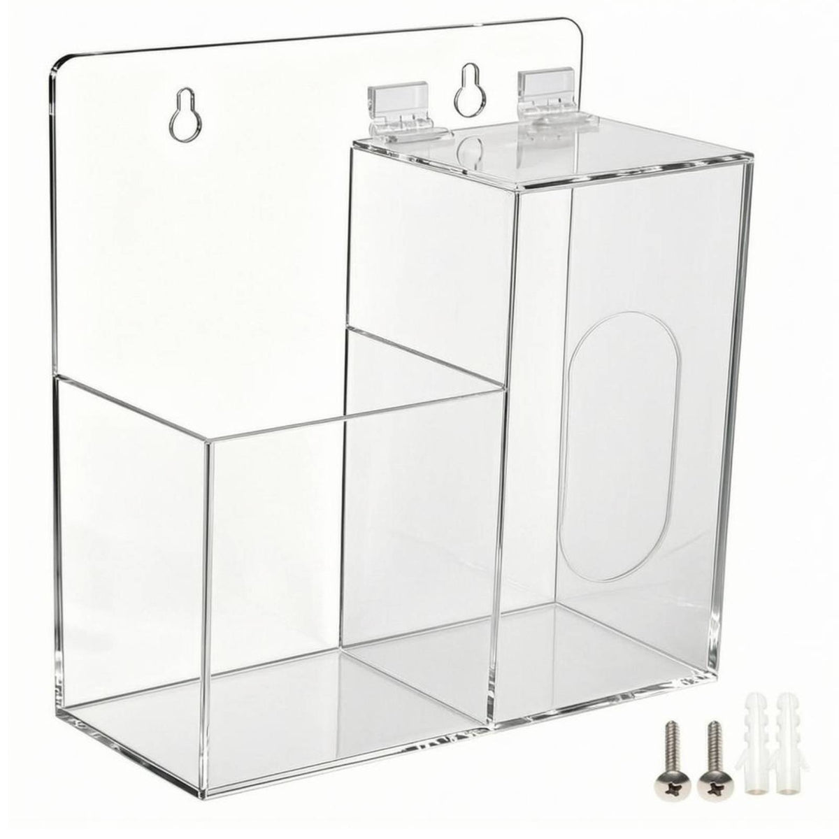Transparent Two-Compartment Storage Dispenser Clear Face Mask Dispenser Mounting Hardware Bottle Holder Box Multi Purpose