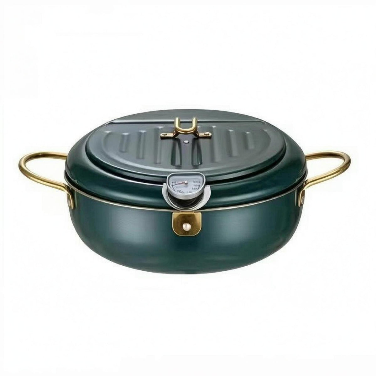 Temperature Gauge Stainless Steel Deep Fryer Pot Grill Rack Fryer Pot with Lid Polished Metal Frying Vessel Wide Body