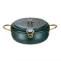 Temperature Gauge Stainless Steel Deep Fryer Pot Grill Rack Fryer Pot with Lid Polished Metal Frying Vessel Wide Body