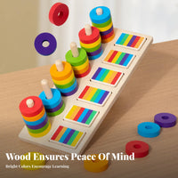 Improves Fine Movement Skills Wooden Color Matching Game Educational Fun Hoop Stacking Pillar Toy Promotes Hand-Eye Coordination