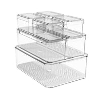7 Pieces Fridge Organizer Stackable Fridge Storage Container with Lids Transparent Bins for Kitchen, Meal Prep