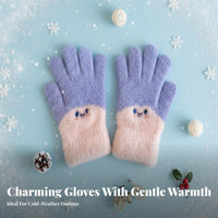 Cold-Proof children's Five-Finger Gloves Soft and Comfortable Cartoon Face Warm Gloves Elastic Fit for Boys, Girls, Cycling, Playing, Hiking