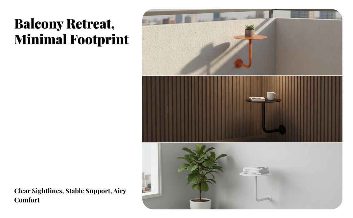 Space-Saving Wall-Mounted Round Table | Sturdy Iron Construction, Industrial Metal Style, Wall-Mounted Side Table, for Narrow areas