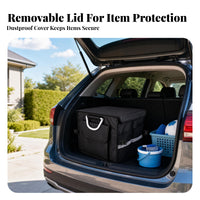 Removable Lid Foldable Trunk Storage Box Internal Divider Car Trunk Organizer Box Rigid Portable Vehicle Organizer Reflective Strip