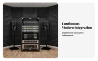 Mobile with casters Multi-Tier Compsinglent Tower sturdyDuty Construction Multi-Tier Compsinglent Shelf Open-Air Shelving Audio Rack Wobblestable Stability for Home Theater aficionados, Audiophiles, Office Workers, media space, Recording Studio, Bedroom