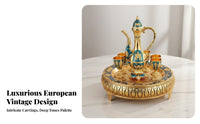 8 Pieces Zinc Alloy Drinkware Set Gift Boxed Ornate Metal Flagon Set with Tray House Decoration Handmade for Collectors, Wedding