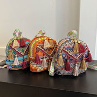 Decorative Tassels Ethnic-Style Backpack Zigzag Trim Boho Backpack Structured Shape