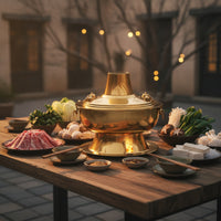 Briquette-Heated Hot Pot Tabletop Hot Pot with Chimney Vintage Cookware for Families