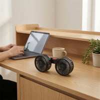 3-Speed Two-headHead Clamp-on Fan 360-Degree Rotating Dual Head Fan Rotatable Portable for Passengers