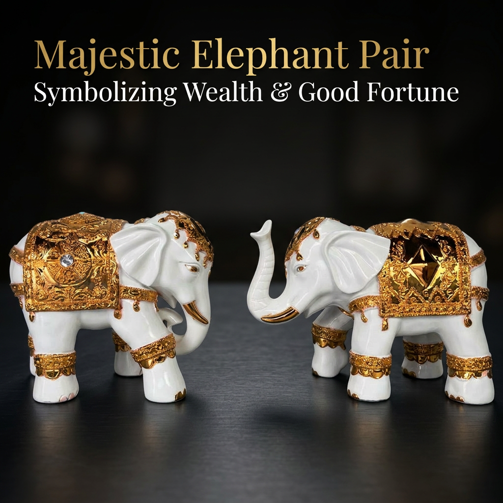 Elephant Ornament Statue Resin Collectible, Gold Elephant Figurine for Living Room, Synthetic Resin Animal Sculpture Set, European Home Decor Accent