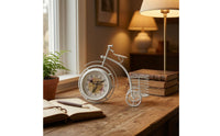 Wire Basket Cycle Clock White Table Timepiece Metal Frame Home Decor