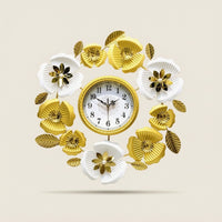 Gold and White Wall Clock with Floral Design Ornate Decorative Wall Clock Large Easy to Hang for Entryway, Tv Backdrop