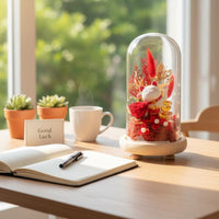 Good Luck Charm DIY Fortunate Cat Cloche Kit Beginner Friendly Beckoning Cat Preserved Flower Display LED Lights Maneki-Neko Light-up Dome for Crafters, Beginners, Team Building Activity, Shop Opening Gift, Office Decor