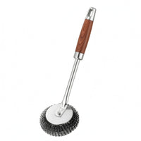 Replaceable Head Kitchen Pot Brush Wooden-Grain Handle Wire Scouring Brush Heavy Duty Stainless Steel Scrubber Grease Removal