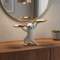 Cat Statue Storage Tray Creative Gift Cat Figurine Storage Tray Creature Statue Sundries Dish Multipurpose for Bedroom