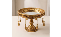 Decorative Pedestal Tray Ornate Tray with Tassels Round Riser for Tabletop, Vanity