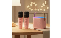 Subwoofer Bass Portable Karaoke Machine Rechargeable Bluetooth Speaker Audio Input Device Set Long Battery Life Mini Karaoke Machine with 2 Wireless Microphones High-Fidelity Sound Quality for Family