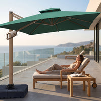 Square Patio Umbrella Double-Pole Patio Umbrella with Wheeled Base Rotatable for Poolside, Garden