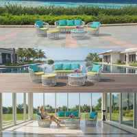 Outdoor Rattan Wicker Sofa Set for Garden Patio Living Room - All-Weather Woven Furniture Combination