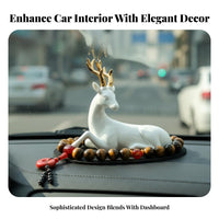 High-End Design Car Dashboard Deer Ornament Jade Porcelain Texture White Deer Figurine Golden Antlers Compact Size for Women, Center Console