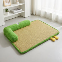 Ice Silk Dog Bed, Washable Cooling Dog Sofa, Bolster Neck Support for Summer, Square Cat Bed