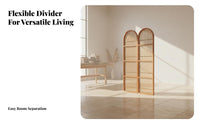 Foldable Design Arched Rattan Screen with Shelves French Design Folding Screen with Shelves Movable Room Divider Freestanding for Apartment Dwellers, Homeowners, Telecommuting Workers, Bedroom, Home Office, Dining Area