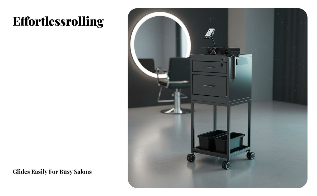Heavy Duty Salon Station with Drawers Attractive Bowls Lockable Styling Station Easy to Clean Rolling Trolley Heat Resistant Tool Holder for Hairstylists, Hair Stylists, Cosmetology Students, Barbershop, Beauty Studio, Spa, Home Use