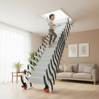 Overhead Attic Ladder with Handrail Concealed Overhead Mount Attic Ladder Space-Saving for Homeowners, Builders, Loft, Garage