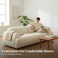 Nordic aesthetic Curved 3-Seater Couch Minimalist Design Curved bonelessdesign Settee Teddy Fleece Texture Living Room Furniture Soft Textured Fabric for Apartment Dwellers, Families, Homeowners, Lounge Area, Bedroom