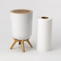9L Round Bathroom Trash Can, Wood-Look Waste Bin with Push Lid, for Office and Bedroom