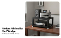 Space-Saving Desktop Amplifier Stand Ventilated-Air Design Audio Equipment Rack Sturdy Construction Audio Component Shelf Multifunctional for High-Fidelity Enthusiasts, Audiophiles, Living Room