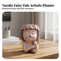 Nordic Design Fairy Head Flower Pot Artistic Figurine Cartoon Girl Head Planter Elegant Design for Office