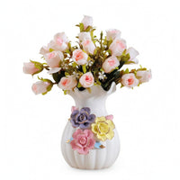 Flower Arrangement with Vase Compact Artificial Rose Bouquet for Reception Desk