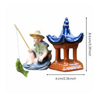 Traditional Design Chinese Fisherman Ornament Handcrafted Look Aquatic Creature Aquarium Fishing Decoration for Garden