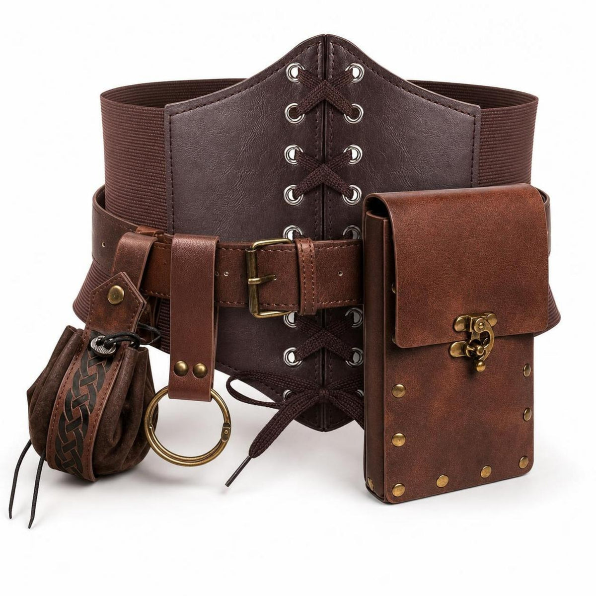 Corset Belt with Pockets Retro-Fantasy Waist Belt Adjustable with Bag for Cosplayers, Entertainers, Themed Parties