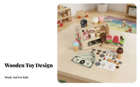 Open Shelf Wooden Ice Cream Counter Painted Ice Cream Counter Playset Hand-Eye Coordination Safe and Sturdy