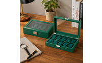 Green Leather 10-Slot Watch Box Padded Compartments 10-Slot Watch Organizer Velvet-Lined