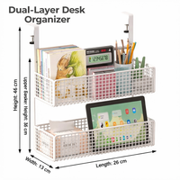 Office Desk Hanging Basket with Adjustable Iron Frame for Storage, Shelf Organizer with Hooks for Home Workers, No Drill Installation
