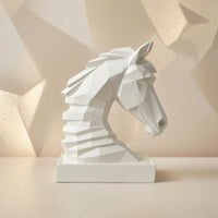 Faceted Horse Head Sculpture Sculptural Form Horse-Head Statue Smooth Finish Horsehead Sculpture Rectangular Base