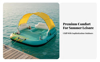 Inflatable Raft with Puncture Resistant Large Inflatable Canopy Float Built-in Cup Holders Multi-Person Buoyant Lounger for Families