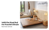 Minimalist Design Japanese Design Tatami Bed Elm Wood Bed Frame Bedroom Furniture for Minimalists, Hotel Owners, Homeowners, Guest Room, Apartment